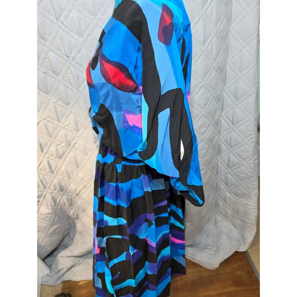 Vtg 80s Babacho for Nicole Hand Painted Silk Dress & Matching Scarf Set Art